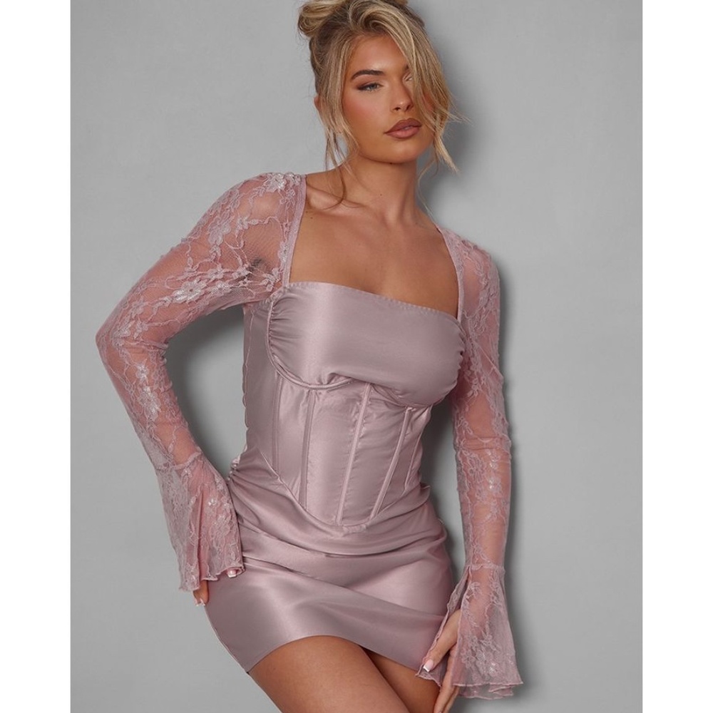 Pretty Little Thing Pink Corset Lace Long Sleeve Dress